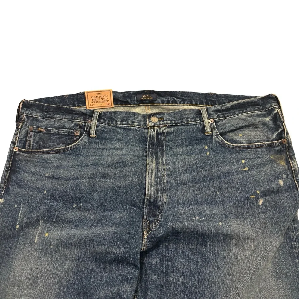 Polo Ralph Lauren Hampton Relaxed Straight Paint Splatter Jeans Mens 44Tx36 Blue